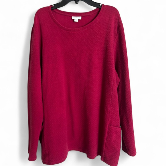 Pure Jill Tops - PURE JILL Red Quilted Knit Crew Pullover Long Sleeve Top Relaxed Comfort Size XL